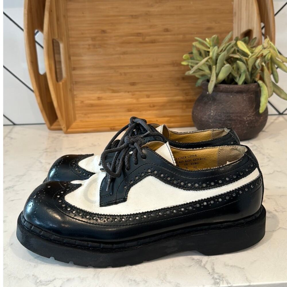 Vintage 90s black white  wing tipped faux leather brogue oxford size 9M 11W